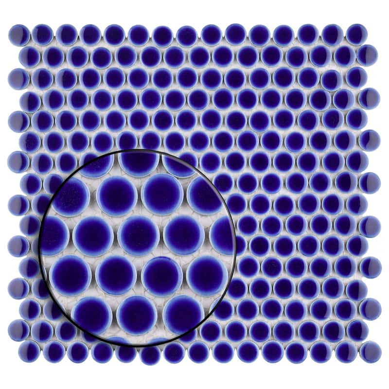 Merola Tile Hudson Penny Round Cobalt Blue 11-7/8" x 12-5/8" Porcelain Floor and Wall Tile