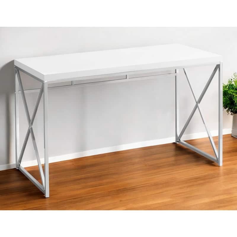 Wood Computer Desk with Silver Metal Base, Veneer Matte Finish