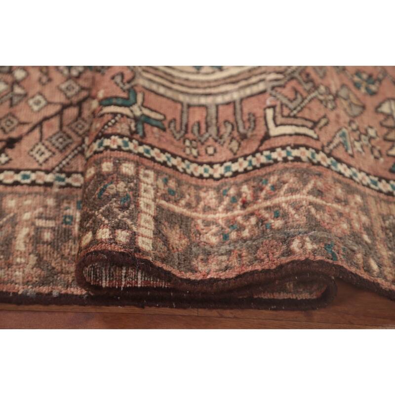 Tribal Pink Gharajeh Persian Vintage Runner Rug Wool Carpet - 3'0"x 10'6"