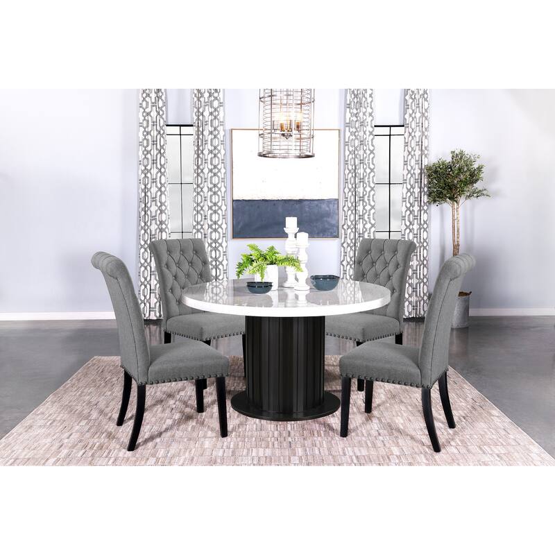 Belinda 5-piece Round Dining Set with Upholstered Chairs - Rustic Espresso, White and Grey