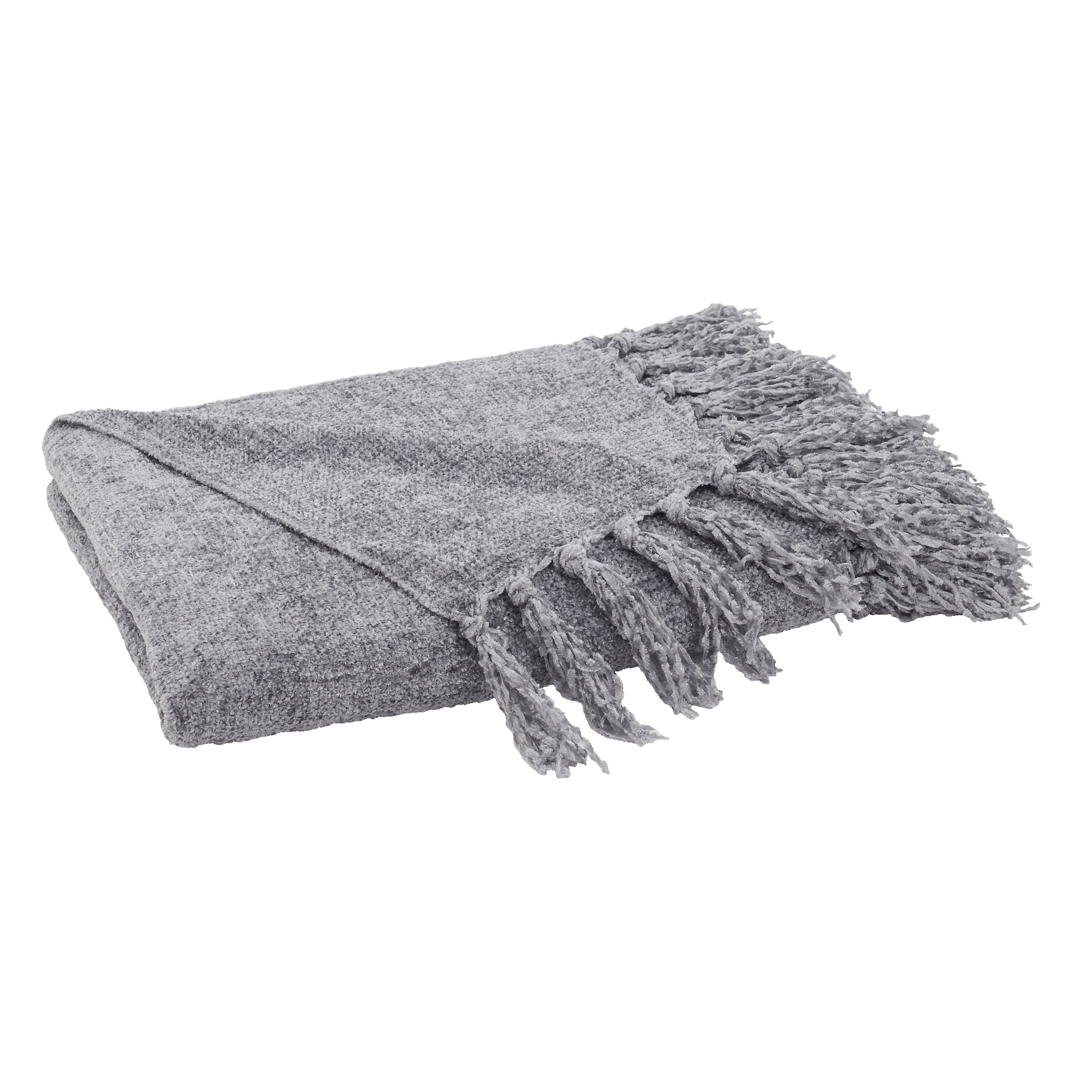 Fringe Design Chenille Throw Blanket Grey