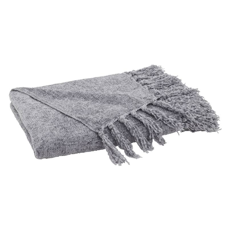 Fringe Design Chenille Throw Blanket - Grey