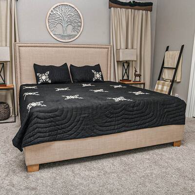 Cloud9 Luxury Bedding Black Quilt Matching Shams Ivory Hand Embroidery