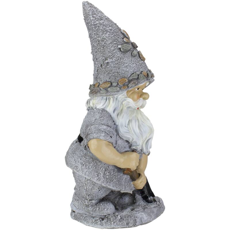 13.25" Pebble Gnome with Shovel Outdoor Garden Statue