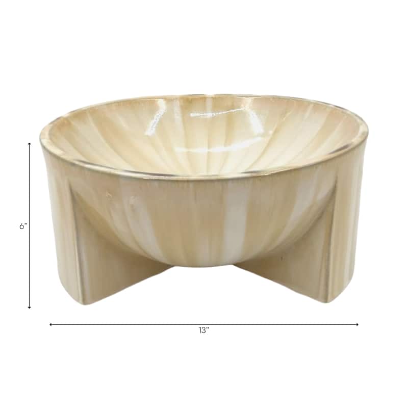 Modern Ceramic Decorative Bowl Sculptural Curved Base - 6", Tan - 13.0"