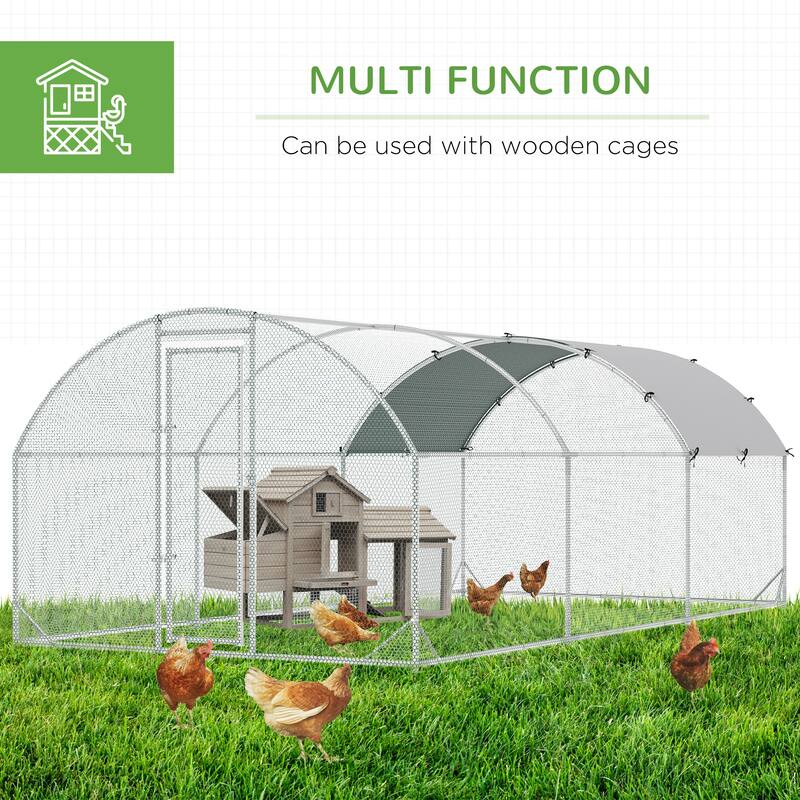 Silver Galvanized Steel Chicken Coop with Powder-Coated Mesh and Lockable Door Large Outdoor Run