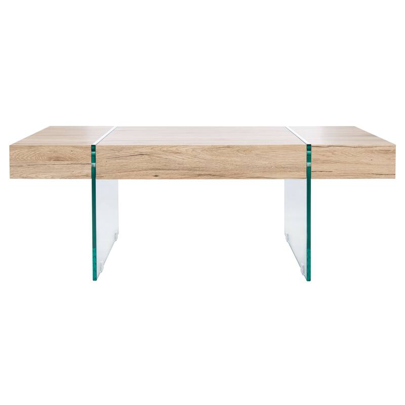 SAFAVIEH Pluma Glass Leg Rectangular Coffee Table - 43.3" W x 23.6" L x 15.7" H - 43Wx24Dx16H - Natural/Clear