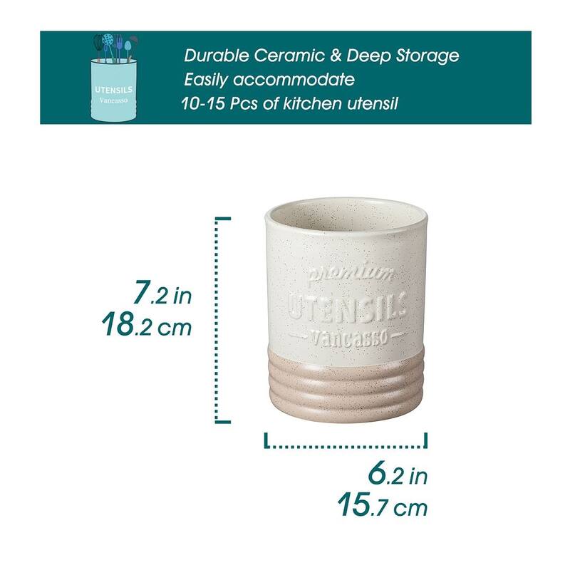 LOVECASA Ceramic 7.2" Large Utensil Holder for Kitchen Countertop