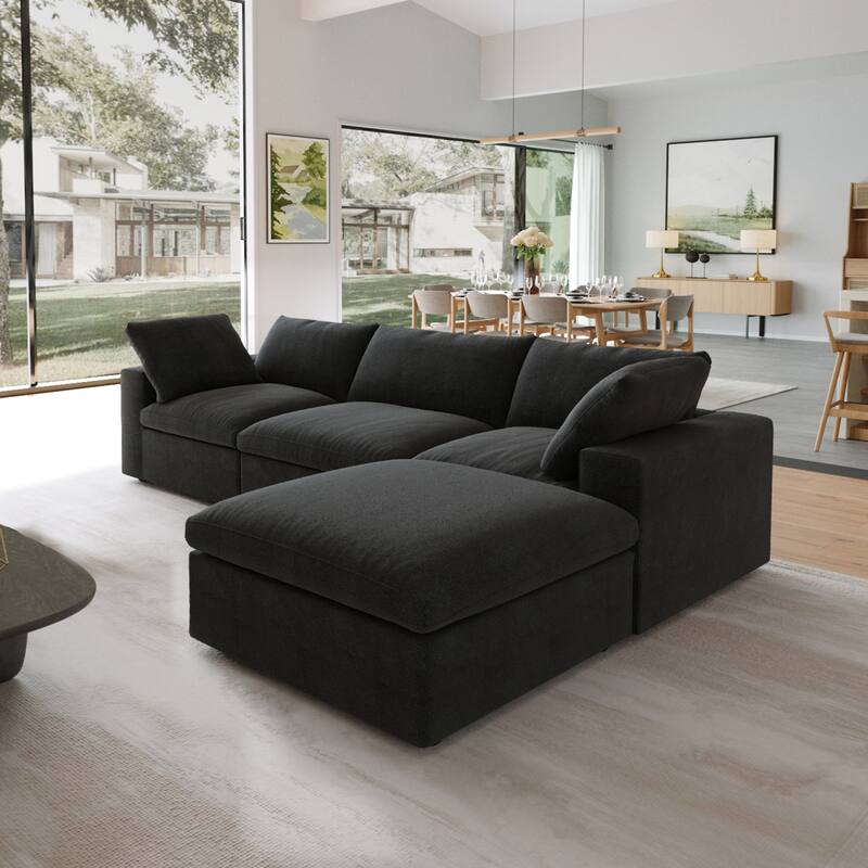 L-shape Linen Upholstered Sectional Sofa Couch