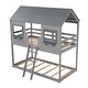 preview thumbnail 3 of 7, Gray Twin Bunk Bed with Roof and Window