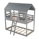 preview thumbnail 12 of 16, Twin Over Twin Bunk Bed Wood Bed with Roof, Window, Guardrail, Ladder