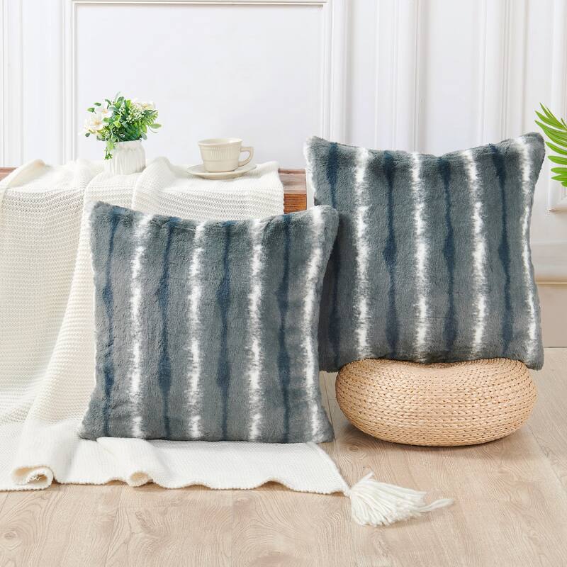 Amanda Stripe fauxfur Throw Pillow Covers Set of 2, NO INSERT - Cahama