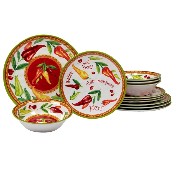 Certified International Red Hot 12 Pieces Melamine Dinnerware Set