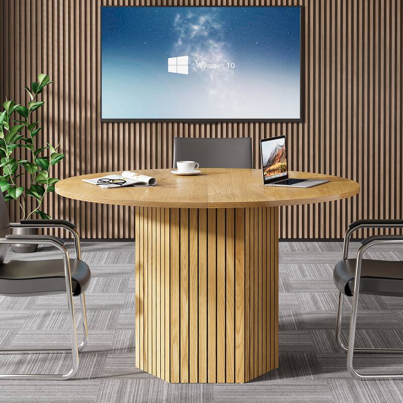 Round Conference Table, 47-Inch Wood Modern Meeting Table