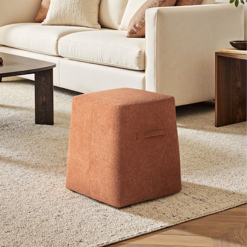 Oliver 16" Tapered Square Fleeced Teddy Boucle Upholstered Ottoman - Spice Orange