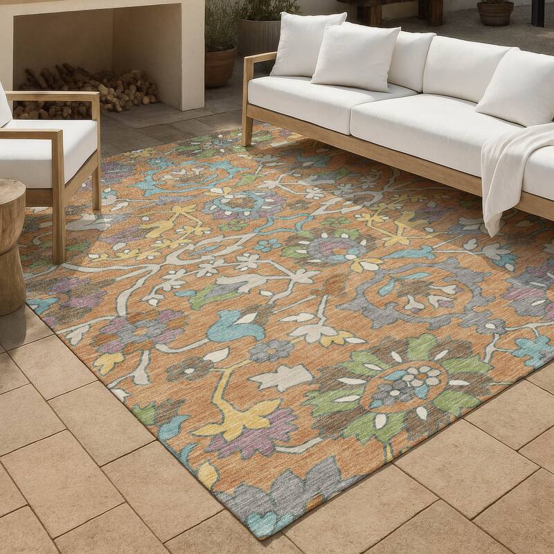 Machine Washable Indoor/ Outdoor Traditional Blanca Chantille Rug - Copper - 8' x 10'