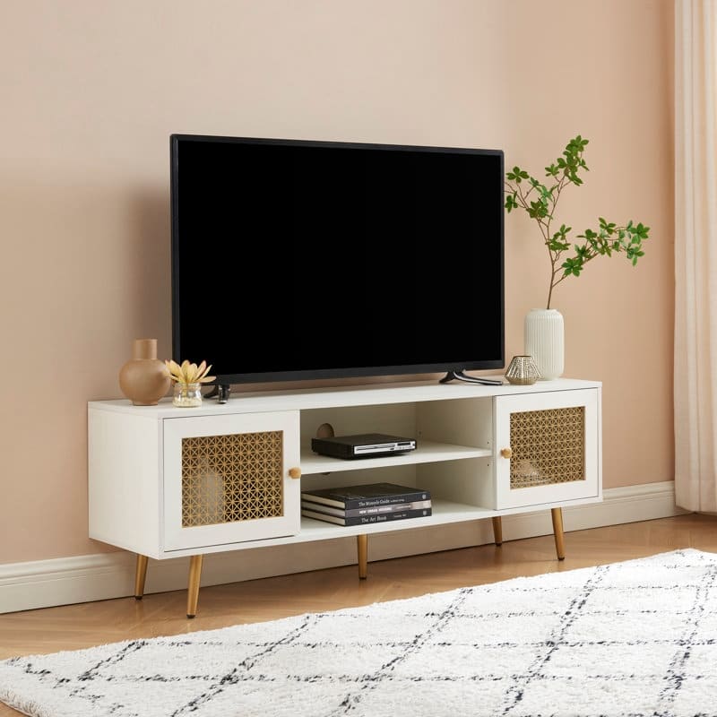 59 Inch TV Stand for 65'' TV, Classic Entertainment Center Media Console - 59"Wx15.5"Dx 20.9"H - Off White