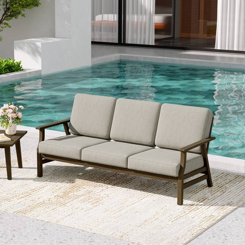 Teak Frame Outdoor Loveseat Daybed with Water-Resistant Cushions.