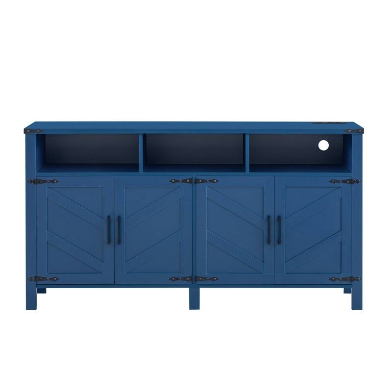 Modern 4-Door Sideboard Buffet with Power Outlets Adjustable Shelves and Half-Open Storage Design