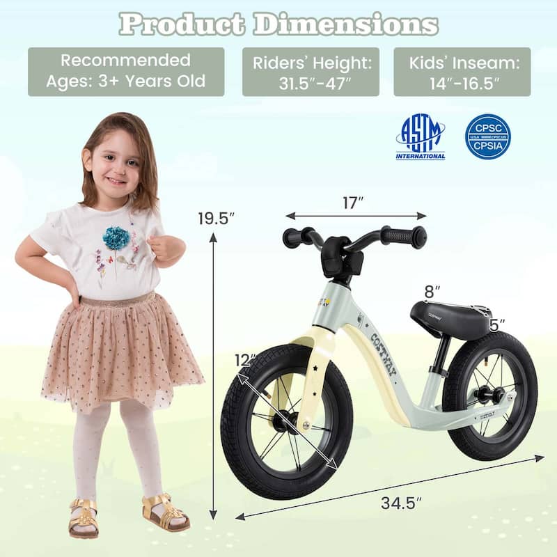Costway 12 Inch Magnesium Toddler Balance Bike No Pedal Training - See Details