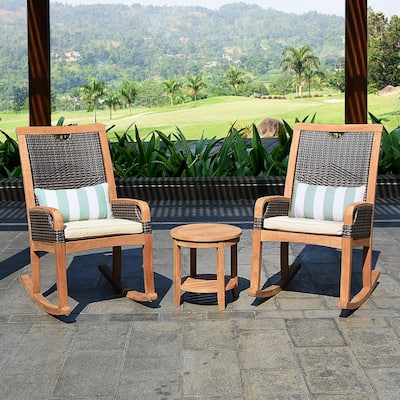 Cambridge Casual Palma 3-piece Teak Wicker Outdoor Rocking Chair Chat Set - FREE Lumbar Pillow