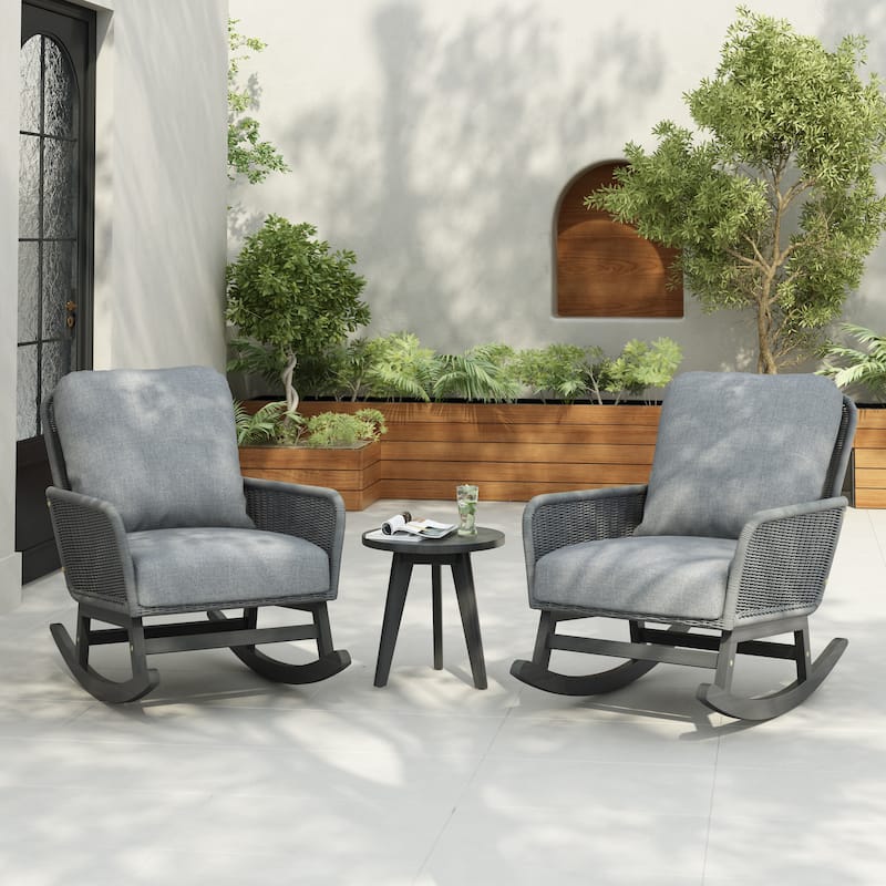 Christopher Knight Home - Outdoor Seating Set PE Rattan Rocking Chair - 3-Piece Seating Set - Grey