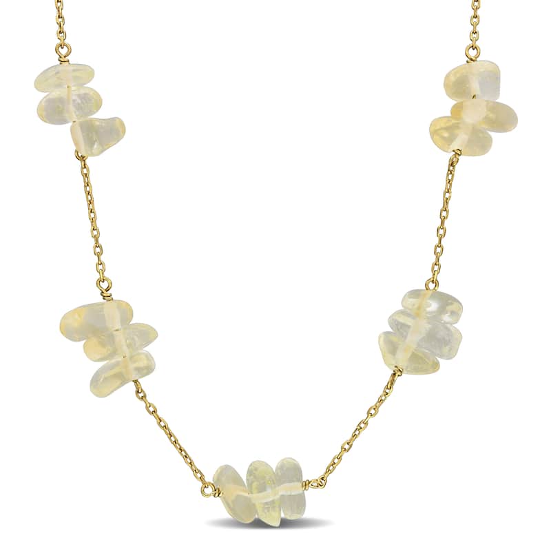 Miadora 22 1/2ct TGW Citrine Bead Chip Curb Chain Station Necklace in Yellow Plated Sterling Silver