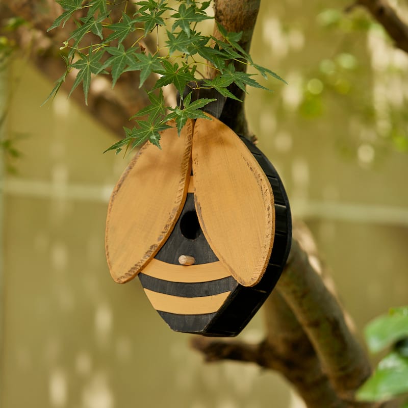 Glitzhome 11"H Cute Distressed Solid Wood Ladybug Birdhouse - 11.5"H