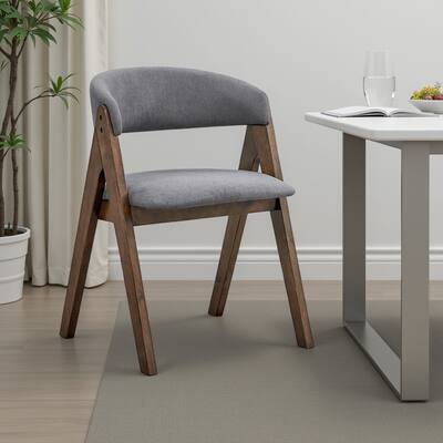 Koko Side Dining Chair Set of 2, Gray Padded Seat and Back, Brown Wood