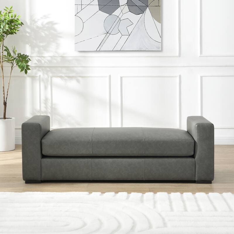 Entryway Bench, 57.70" Stylish Faux Leather Bench with Square Armrests