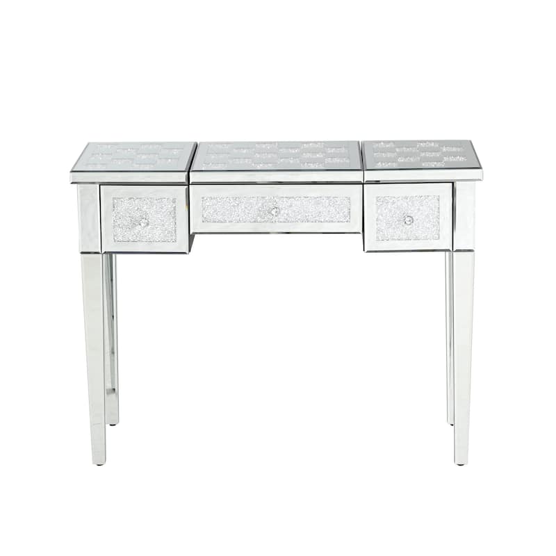 Mirrored Makeup Vanity Desk with Crushed Diamond Inlay