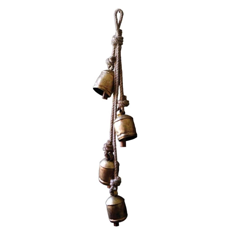 22" Gold and Brown 4 Rustic Iron Hanging Chrismas Bells With Rope