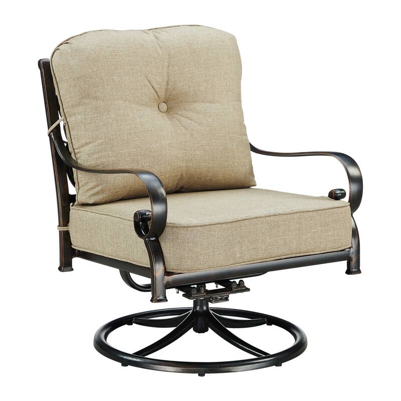 Pair of Black Aluminum Deep Seating Swivel Rocker Club Chairs with Cushions