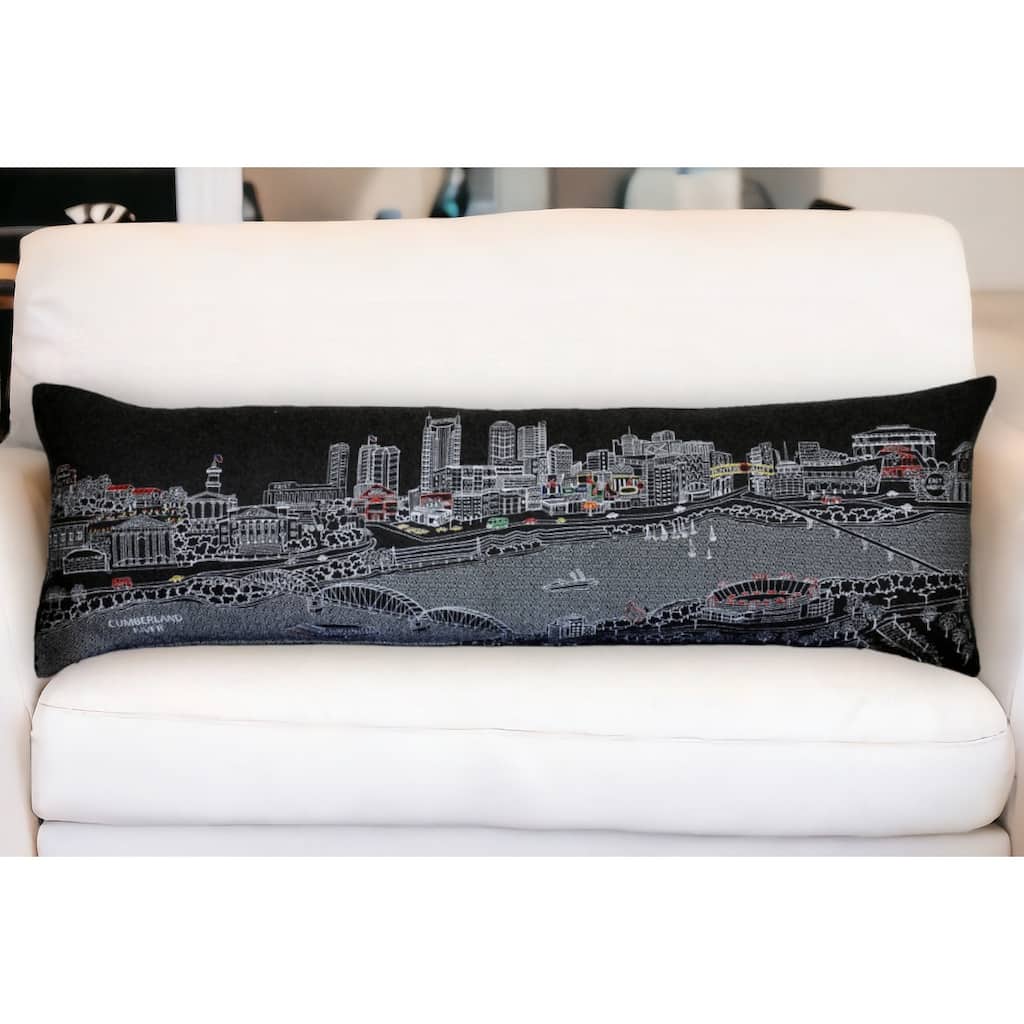 HomeRoots 46" Black Nashville Nighttime Skyline Lumbar Decorative Pillow