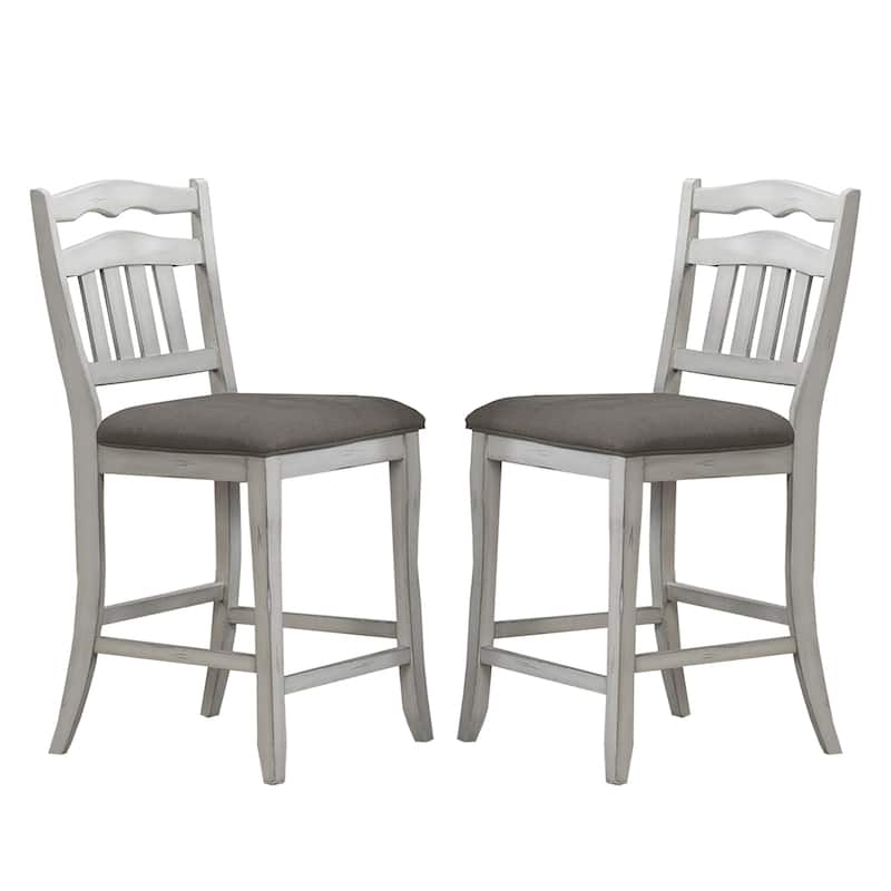 Set of 2 Upholstered Dining Chairs with Slatted Back in Antique White - Counter Height