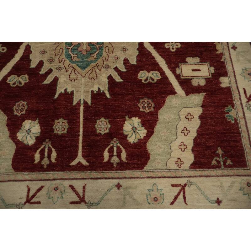 Hand Knotted Oriental 100% Wool Carpet Transitional Floral Red Oushak Area Rug - 12' 0'' X 9' 0''