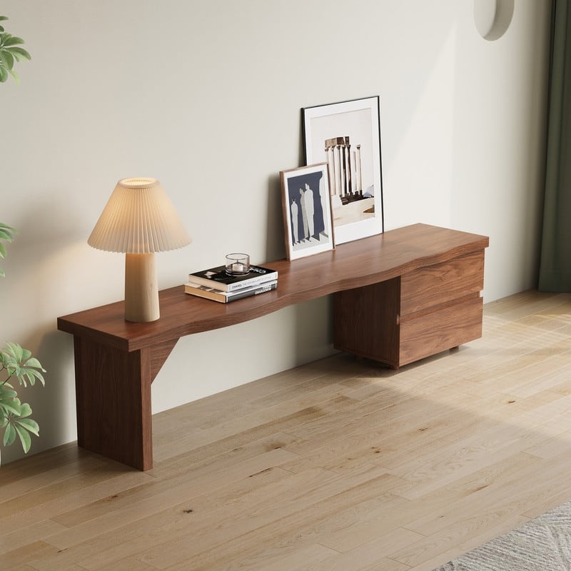 Modern 71" Solid Wood Tv Stand With Drawers, Media Console Table For Living Room, Walnut Finish