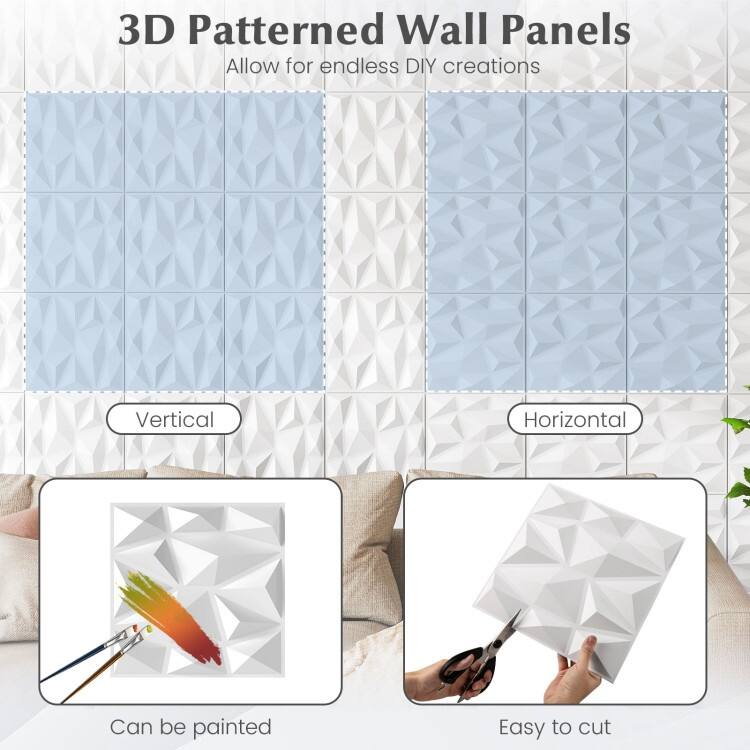 White PVC 3D Wall Panels Set of 100 with Diamond Pattern for 100 sq.ft