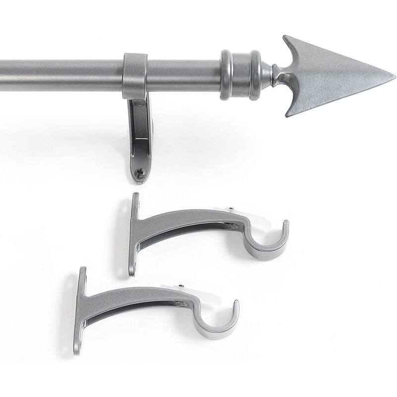 Deco Essential 3/4 Inch Curtain Rod for Windows & Doors Curtains Extendable Grey with Flat Arrow Finials & Brackets Set - 36" to 66" - Grey