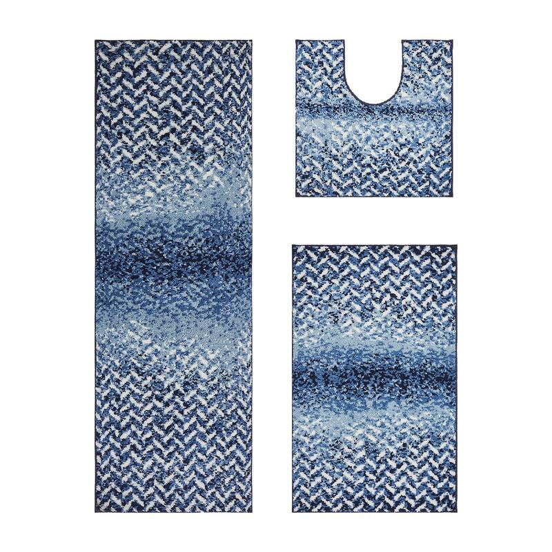 Better Trends 100% Micro Polyester 3 Pc Bathroom Rug Set- Casablanca Collection with Chevron Pattern, Maching Washable Bath Mat