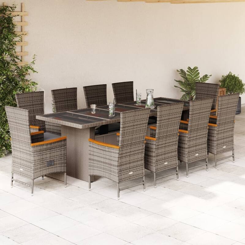 vidaXL Patio Dining Set with Cushions Garden Outdoor Furniture Gray Poly Rattan - 22.8" x 24.4" x 42.5" - Gray 11pcs-armchair+reclining chair