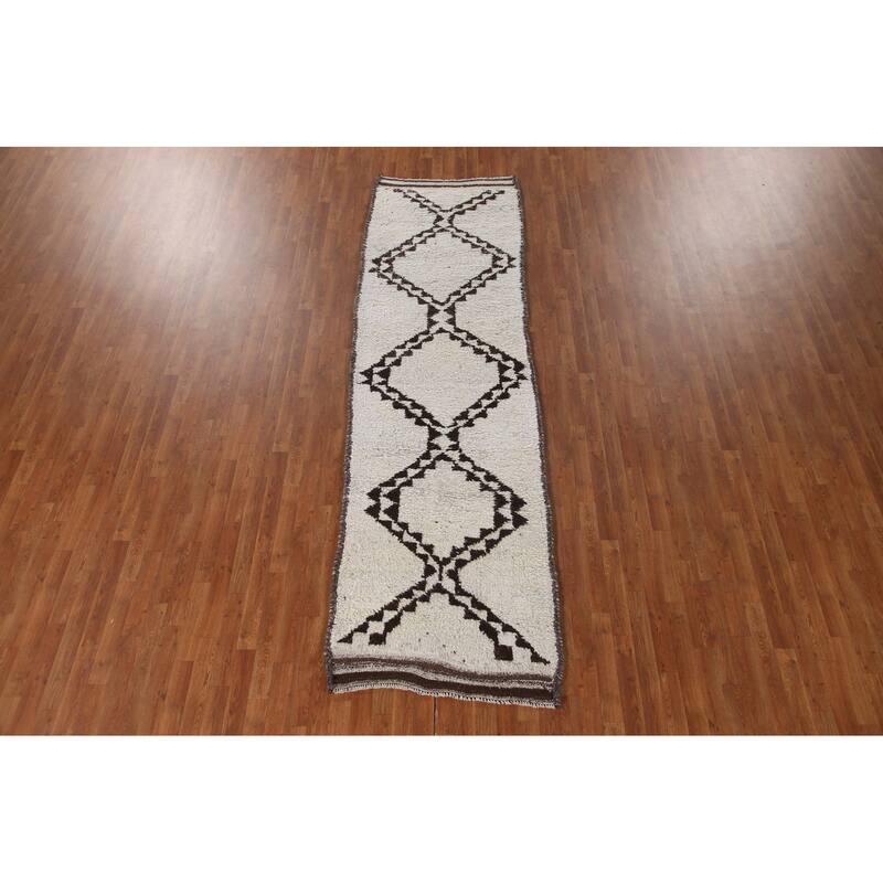 Ivory Anatolian Turkish Runner Rug Handmade Wool Carpet - 3'3"x 11'1"