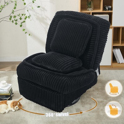 Recliner Chair with Pull Footrest, Swivel Rocking Single Sofa Chair, Upholstery Lounge Chair with Adjustable Backrest