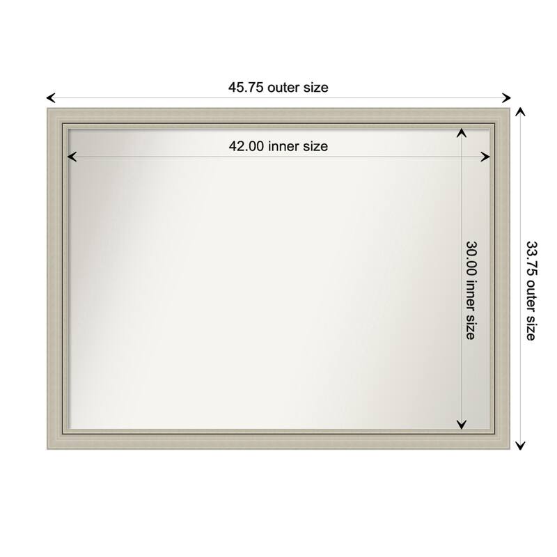 Romano Silver Narrow Framed Non-Beveled Custom Wall Mirror, Bathroom Vanity Mirror - Outer Size: 45.75 x 33.75