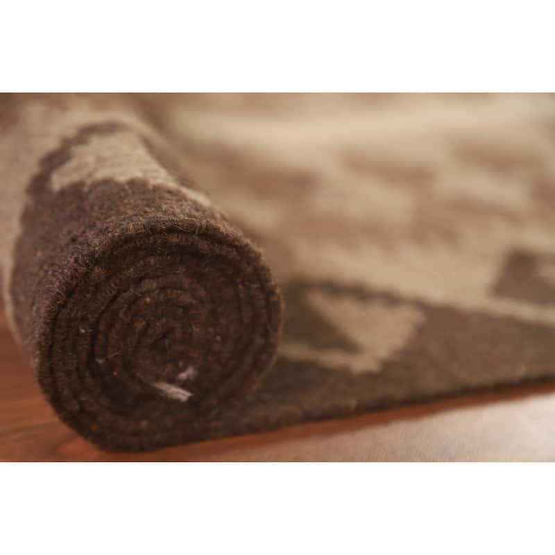 Reversible Geometric Kilim Area Rug Flat-weave Wool Carpet - 5'3" x 8'1"