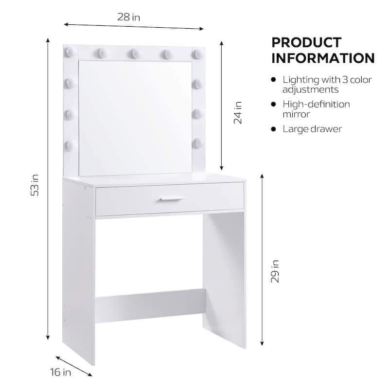 Girls Makeup dressing Table with 3 Color LED Lighting Modes