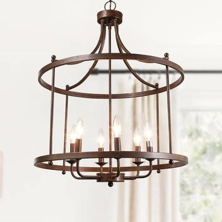 Farmhouse Rustic 6-Light Drum Chandelier Metal Kitchen Island Lights for Dining Room
