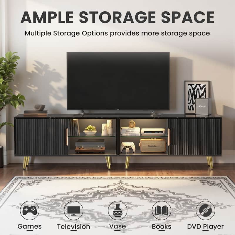 Meyreso 2-Piece Modular TV Stand and Coffee Table Set with Wave Pattern Doors & Adjustable Glass Shelf - 78 inches