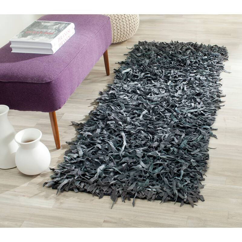 SAFAVIEH Handmade Leather Shag Carlijn Modern Decorative Rug - 2'3" x 6' Runner - Grey