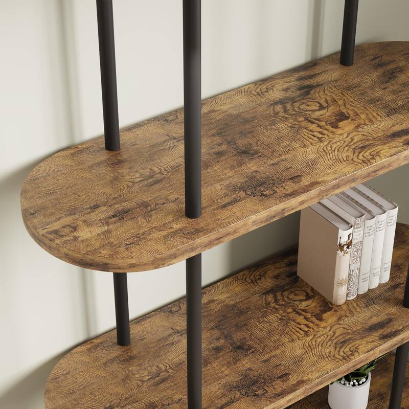 71" Bookshelf 5 Tier Bookcase Arched Display Racks Tall Bookshelf Freestanding Open Storage Shelf